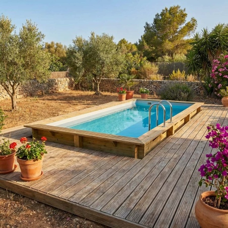 Pool AQUA 6.1 x 2.85 - H.1.31 m, grau, mit am Beton verschraubten Stahlprofilen