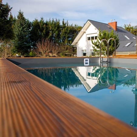 Pool AQUA 6.1 x 2.85 - H.1.31 m, grau, mit am Beton verschraubten Stahlprofilen