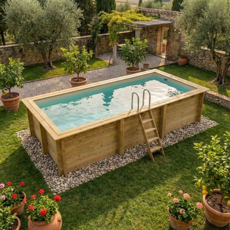 Pool AQUA 6.1 x 2.85 - H.1.31 m, sandfarben, auf Rahmen - ohne Betonieren