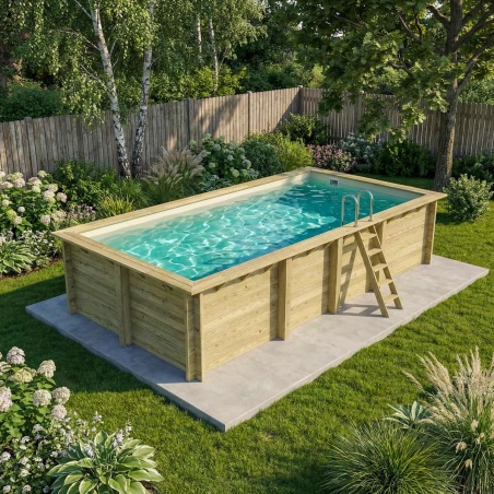 Pool AQUA 7 x 3.75 - H.1.45 m, sandfarben, mit am Beton verschraubten Stahlprofilen