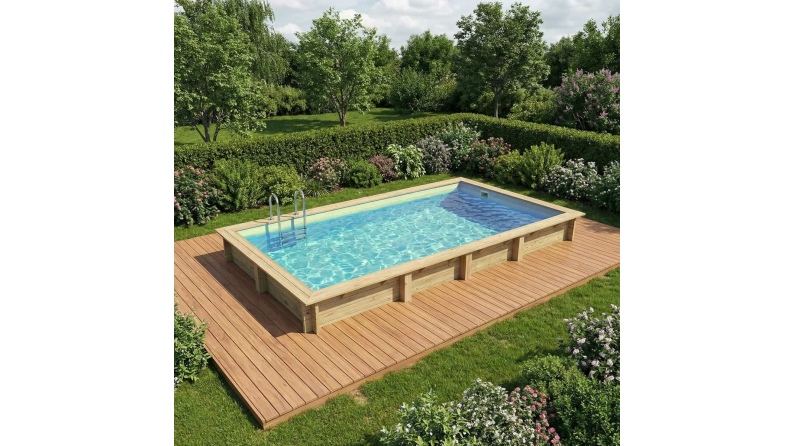 Pool AQUA 7 x 3.75 - H.1.45 m, sandfarben, mit am Beton verschraubten Stahlprofilen
