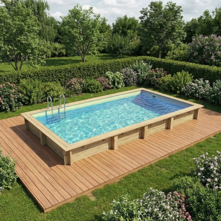 Pool AQUA 7 x 3.75 - H.1.45 m, sandfarben, mit am Beton verschraubten Stahlprofilen