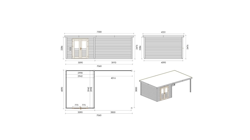 Gartenhaus, Gerätehaus Aura 7.06x4.09m - 28.87m2 - 28mm - Imprägniert