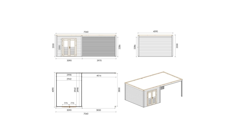 Gartenhaus, Gerätehaus Sora 7.06x4.09m - 28.87m2 - 28mm - Imprägniert
