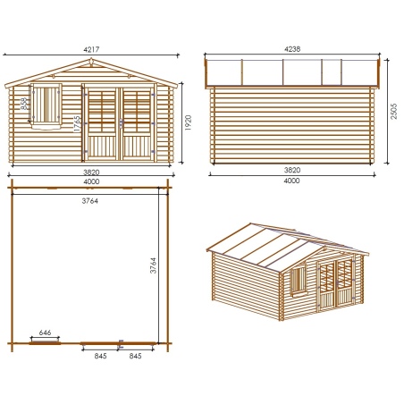 Gartenhaus, Gerätehaus 16m2 - 4x4m - 28mm