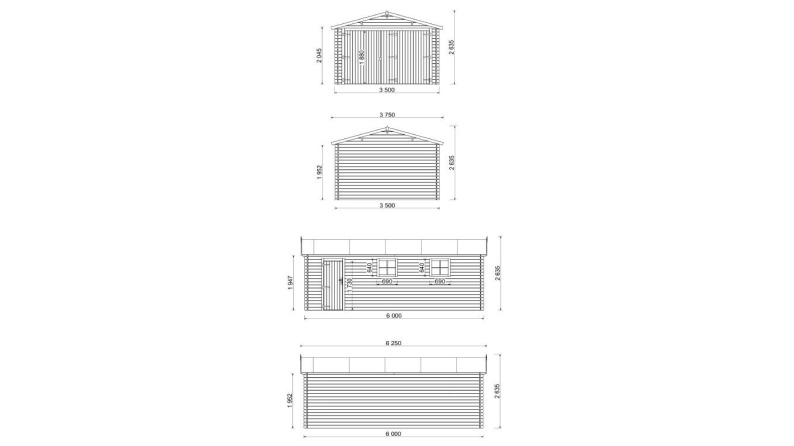 Autogarage aus Holz - 21m2 - 3.5x6m - 28mm - Imprägniert