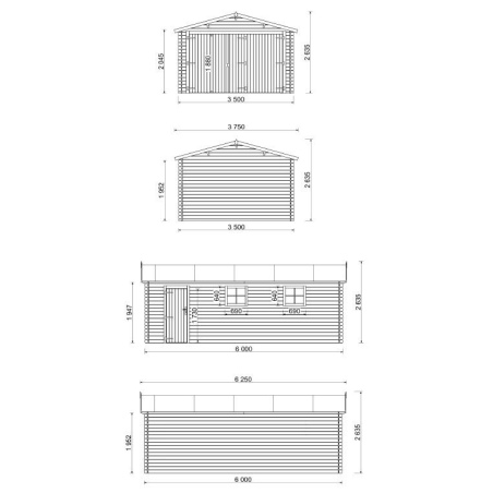 Autogarage aus Holz - 21m2 - 3.5x6m - 28mm - Imprägniert