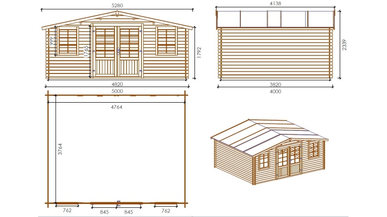 Gartenhaus, Gerätehaus 20m2 - 5x4m - 28mm - Imprägniert