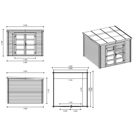 Gartenhaus, Gerätehaus 9m2 - 3x3m - 28mm - Imprägniert