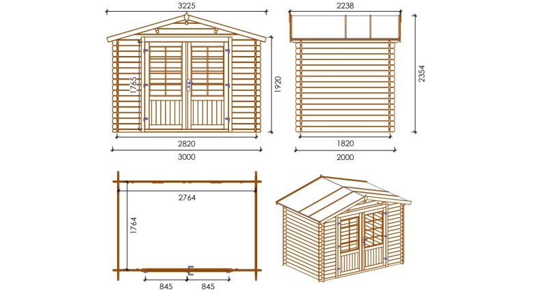 Gartenhaus, Gerätehaus 6m2 - 3x2m - 28mm