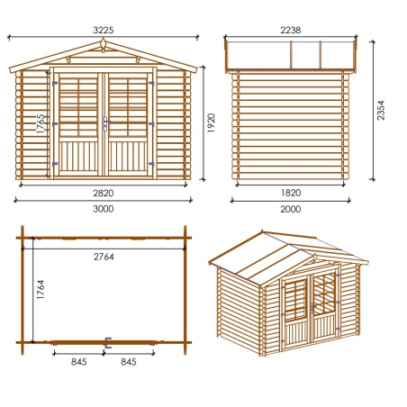 Gartenhaus, Gerätehaus 6m2 - 3x2m - 28mm