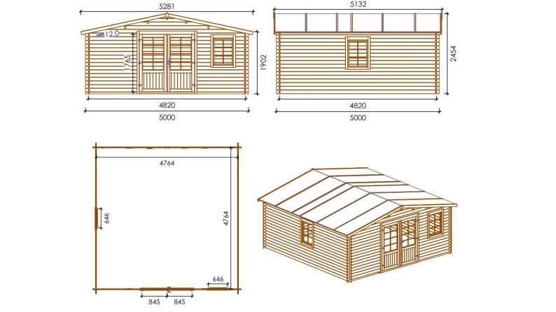 Gartenhaus, Gerätehaus 25m2 - 5x5m - 28mm - Imprägniert