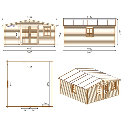 Gartenhaus, Gerätehaus 25m2 - 5x5m - 28mm - Imprägniert
