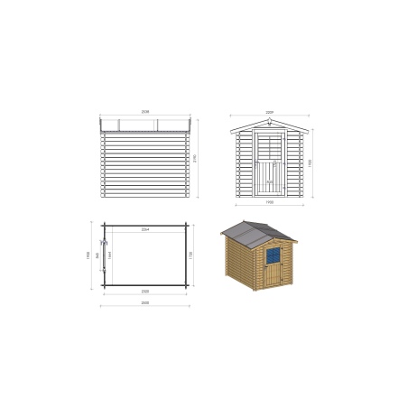 Gartenhaus, Gerätehaus 4.75m2 - 1.9x2.5m - 28mm