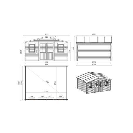 Gartenhaus, Gerätehaus 20m2 - 5x4m - 40mm