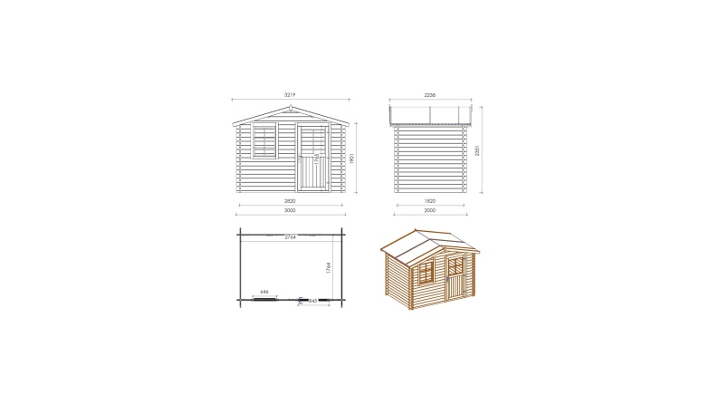 Gartenhaus, Gerätehaus 6m2 - 3x2m - 28mm