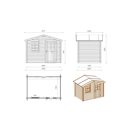 Gartenhaus, Gerätehaus 6m2 - 3x2m - 28mm