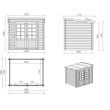 Gartenhaus, Gerätehaus 5m2 - 2.5x2m - 28mm - Imprägniert