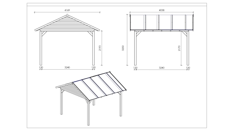 Gartenlaube Gartenpavillon 4.04x4.04m mit Paneelen - Imprägniert