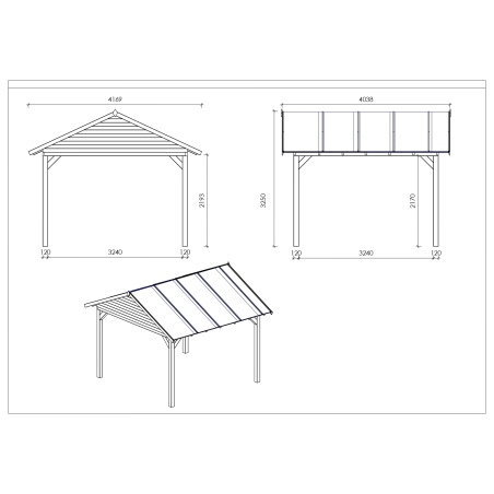Gartenlaube Gartenpavillon 4.04x4.04m mit Paneelen - Imprägniert