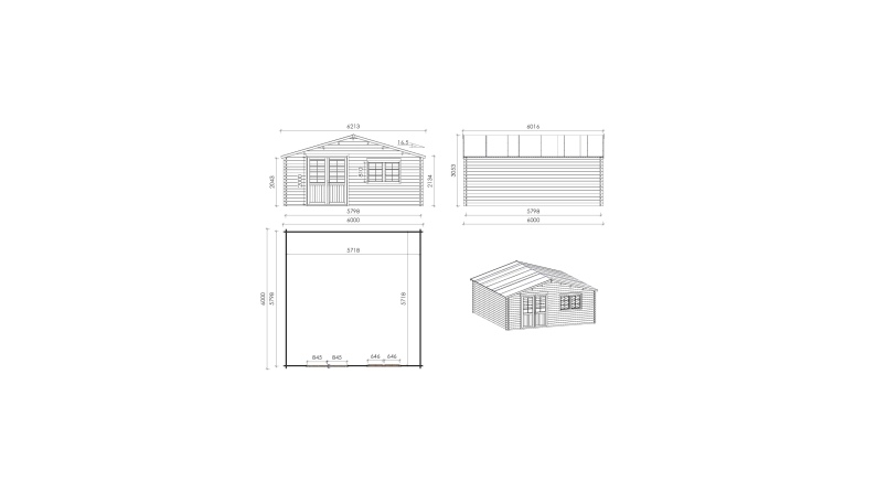 Gartenhaus, Gerätehaus – 6x6 m mit Anbau 6x5.72 m - 54 m²