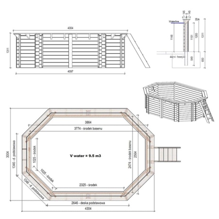 Pool NEMO 4.3 x 3 - H.1.31 m, hellblau, mit Stahlprofilen zum Einbetonieren
