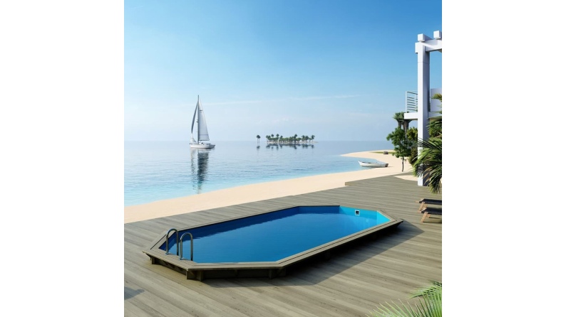 Pool NEMO 7.3 x 3.97 - H.1.45 m, hellblau, mit Stahlprofilen zum Einbetonieren