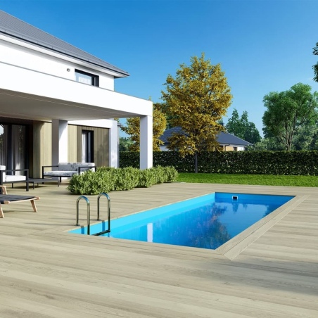 Pool AQUA 6.1 x 2.85 - H.1.31 m, hellblau, mit Stahlprofilen zum Einbetonieren