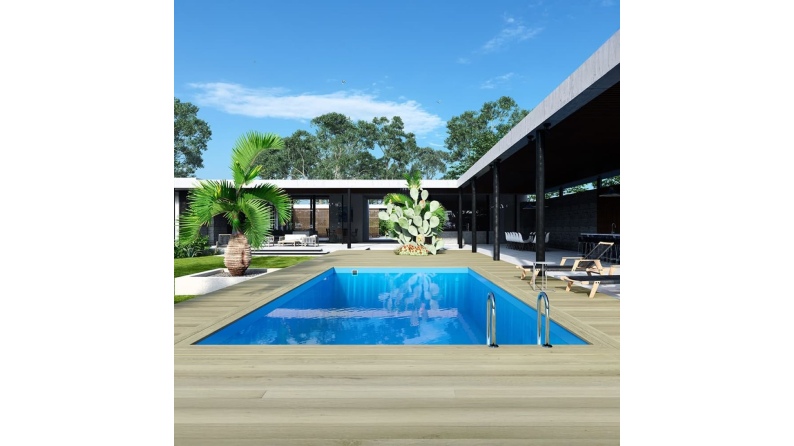 Pool AQUA 8.5 x 4.35 - H.1.45 m, hellblau, mit Stahlprofilen zum Einbetonieren