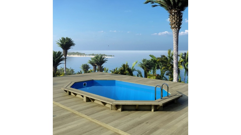 Pool NEMO 4.3 x 3 - H.1.18 m, hellblau, mit am Beton verschraubten Stahlprofilen