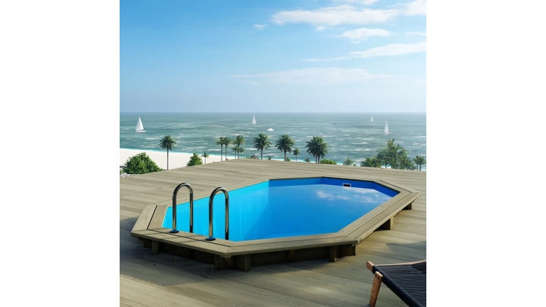 Pool NEMO 4.3 x 3 - H.1.31 m, hellblau, mit am Beton verschraubten Stahlprofilen