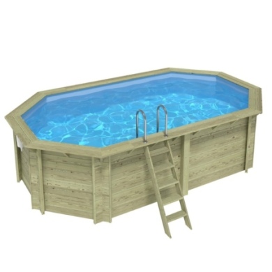 Pool NEMO 5.79 x 3.49 - H.1.45 m, hellblau, mit am Beton verschraubten Stahlprofilen