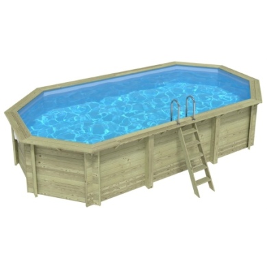 Pool NEMO 7.3 x 3.97 - H.1.45 m, hellblau, mit am Beton verschraubten Stahlprofilen