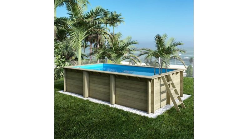 Pool AQUA 6.1 x 2.85 - H.1.31 m, hellblau, mit am Beton verschraubten Stahlprofilen