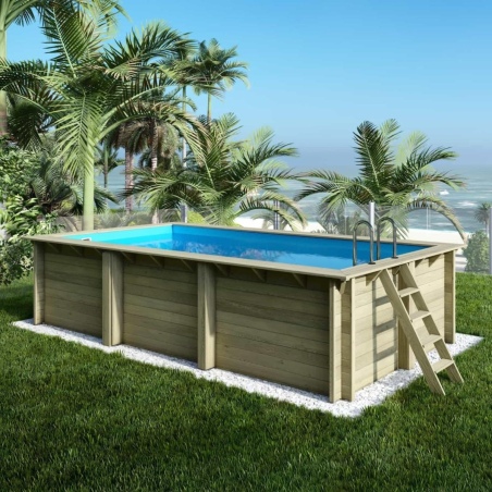Pool AQUA 6.1 x 2.85 - H.1.31 m, hellblau, mit am Beton verschraubten Stahlprofilen