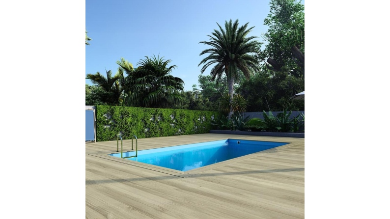 Pool AQUA 7 x 3.75 - H.1.45 m, hellblau, mit am Beton verschraubten Stahlprofilen