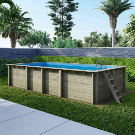 Pool AQUA 7 x 3.75 - H.1.45 m, hellblau, auf Rahmen - ohne Betonieren