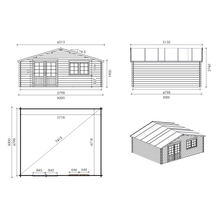Gartenhaus, Gerätehaus 30m2 - 6x5m - 40mm