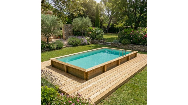 Pool AQUA 8.5 x 4.35 - H.1.45 m, sandfarben, mit Stahlprofilen zum Einbetonieren