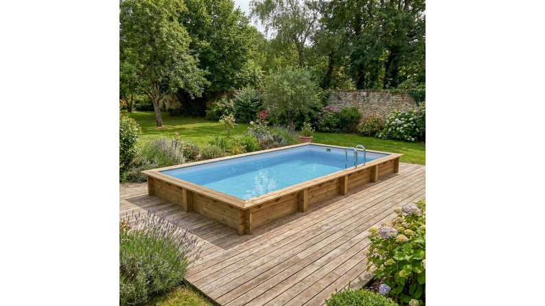 Pool AQUA 8.5 x 4.35 - H.1.45 m, grau, mit am Beton verschraubten Stahlprofilen