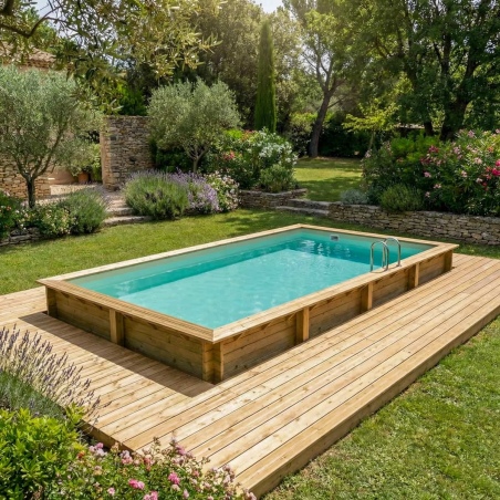 Pool AQUA 8.5 x 4.35 - H.1.45 m, sandfarben, mit am Beton verschraubten Stahlprofilen