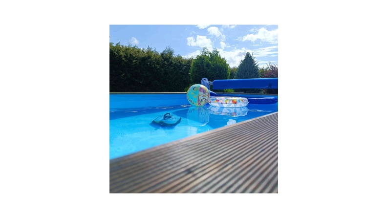 Pool AQUA 8.5 x 4.35 - H.1.45 m, sandfarben, auf Rahmen - ohne Betonieren