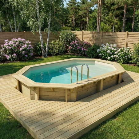 Pool NEMO 4.3 x 3 - H.1.18 m mit Liegefläche, sandfarben, mit Stahlprofilen zum Einbetonieren