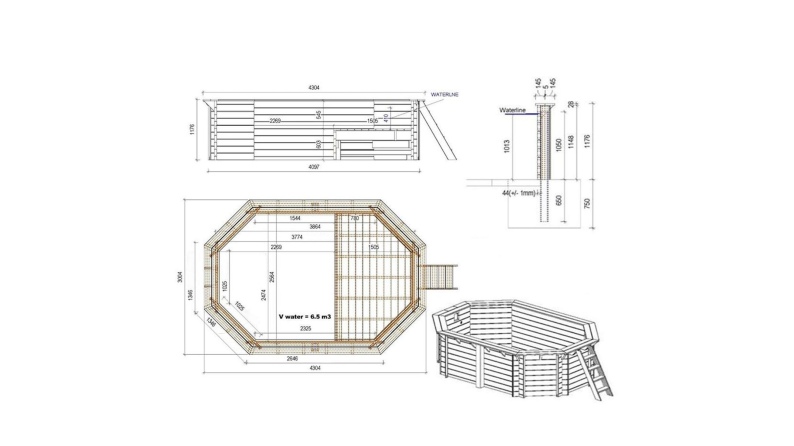 Pool NEMO 4.3 x 3 - H.1.18 m mit Liegefläche, hellblau, mit am Beton verschraubten Stahlprofilen