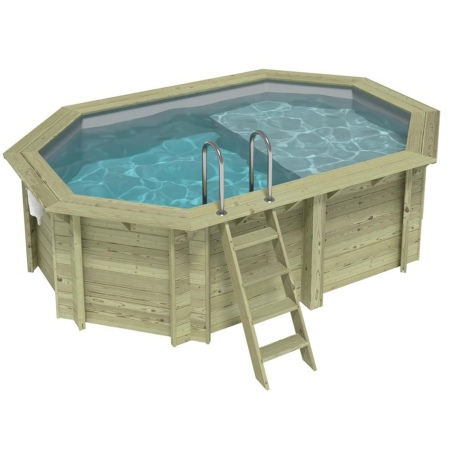 Pool NEMO 4.3 x 3 - H.1.18 m mit Liegefläche, grau, mit am Beton verschraubten Stahlprofilen
