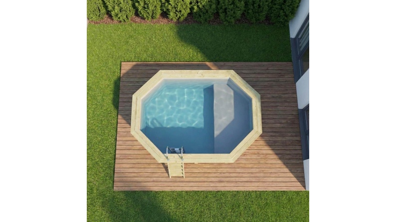 Pool NEMO 4.3 x 3 - H.1.18 m mit Liegefläche, grau, mit am Beton verschraubten Stahlprofilen