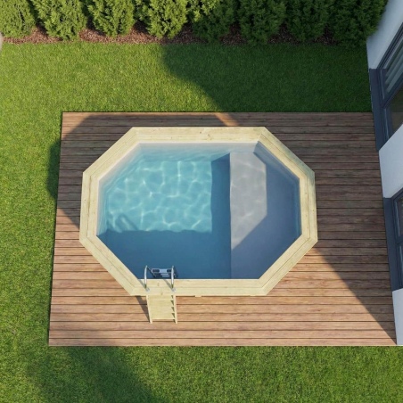 Pool NEMO 4.3 x 3 - H.1.18 m mit Liegefläche, grau, mit am Beton verschraubten Stahlprofilen