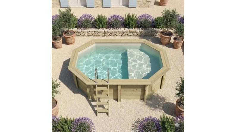 Pool NEMO 4.3 x 3 - H.1.18 m mit Liegefläche, sandfarben, mit am Beton verschraubten Stahlprofilen