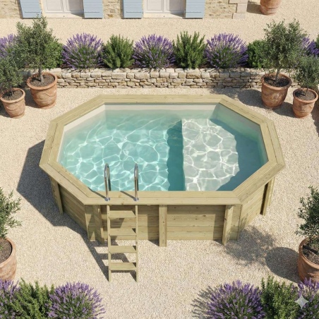 Pool NEMO 4.3 x 3 - H.1.18 m mit Liegefläche, sandfarben, mit am Beton verschraubten Stahlprofilen