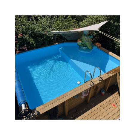 Pool NEMO 4.3 x 3 - H.1.18 m mit Liegefläche, sandfarben, mit am Beton verschraubten Stahlprofilen